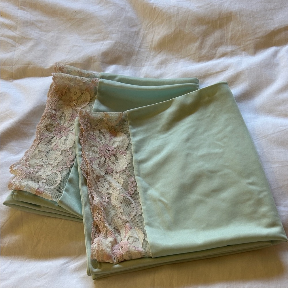 Blue Nylon and Lace Trim 18x32”Soft Silky Vintage King Pillowcases Set of 2